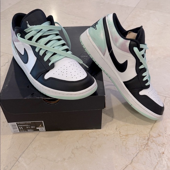 Nike Air Jordan Low Black and Mint Sneakers - Picture 1 of 10